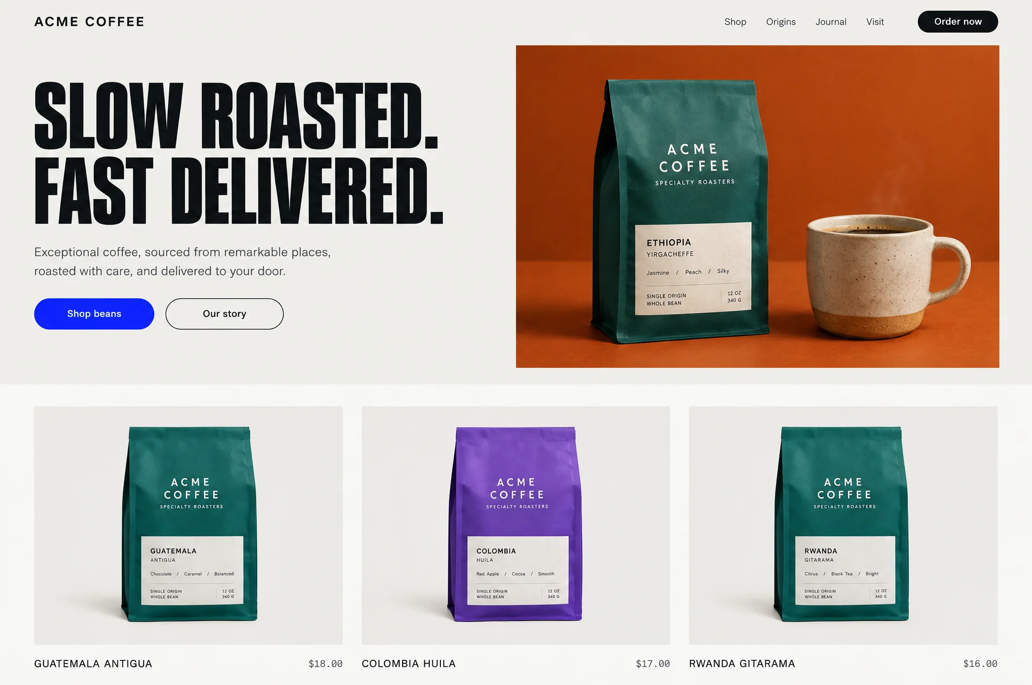 Example website we designed for Acme Coffee